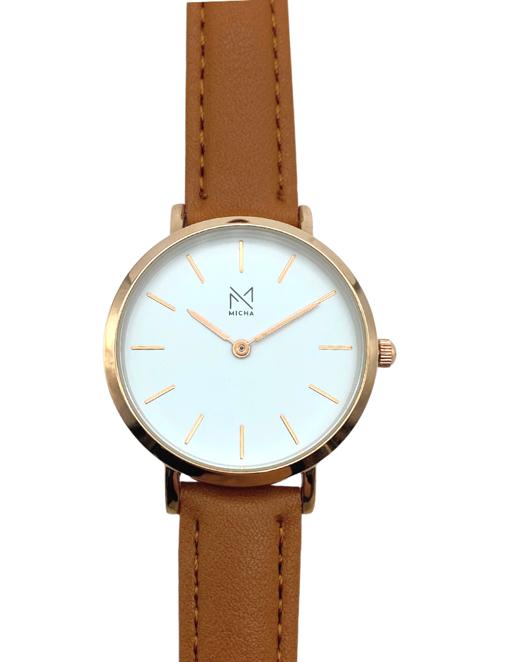 Classico / White & Rose Gold / Brown Leather