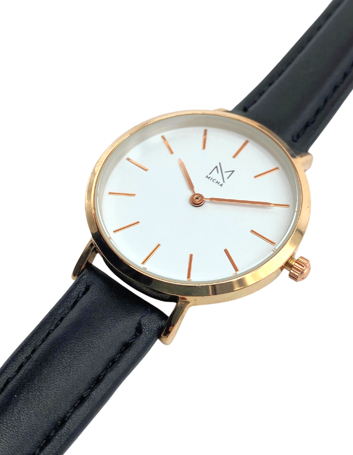Classico / White & Rose Gold / Black Leather