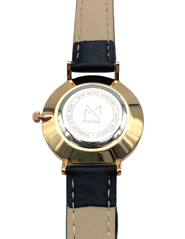 Classico / White & Rose Gold / Black Leather