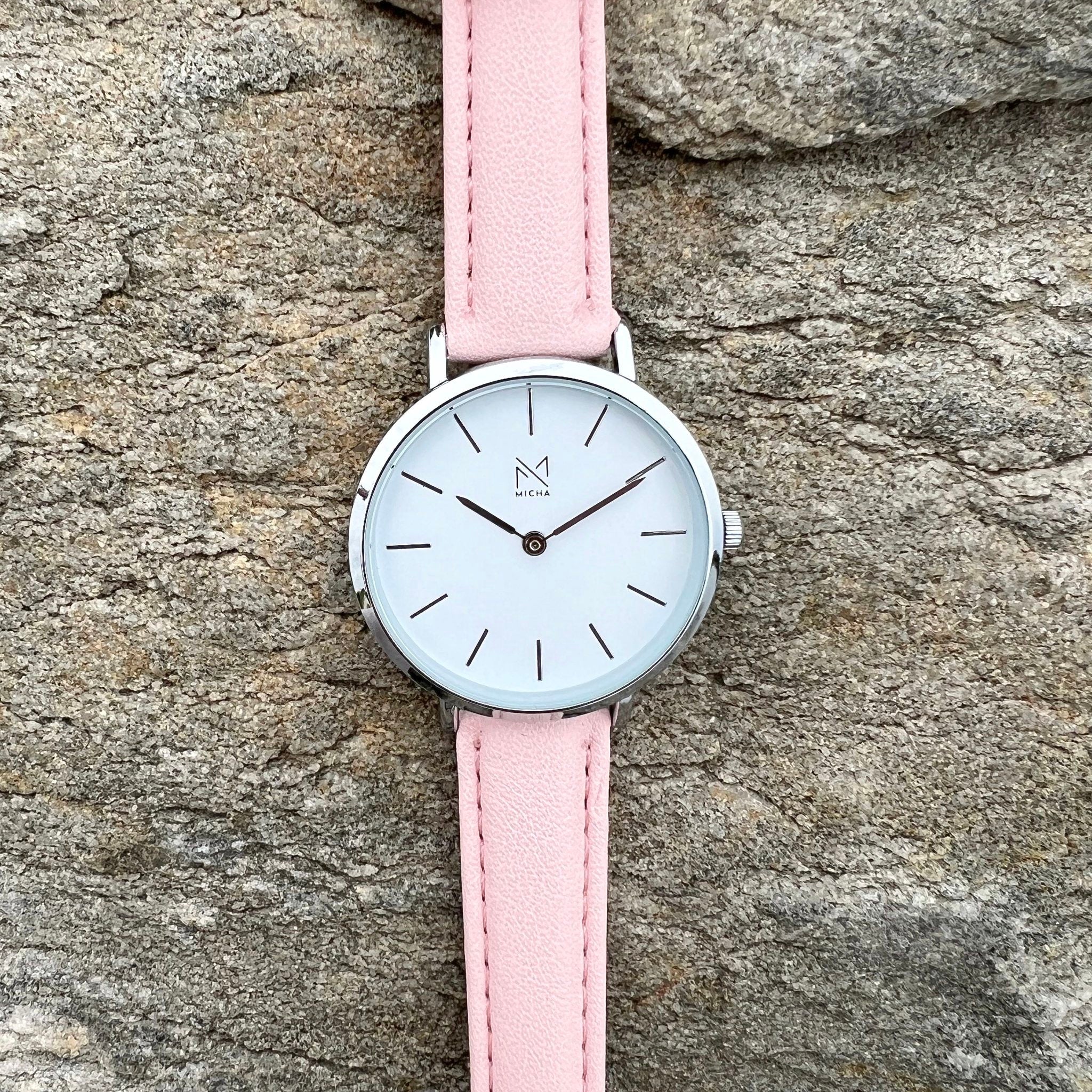 Classico / White & Silver / Pink Leather