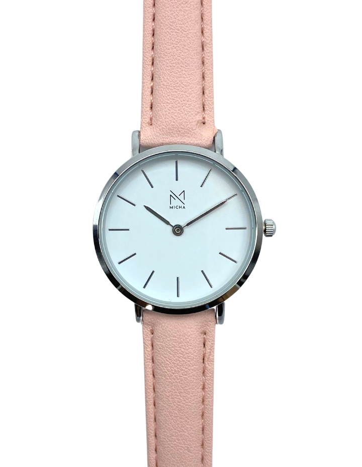 Classico / White & Silver / Pink Leather