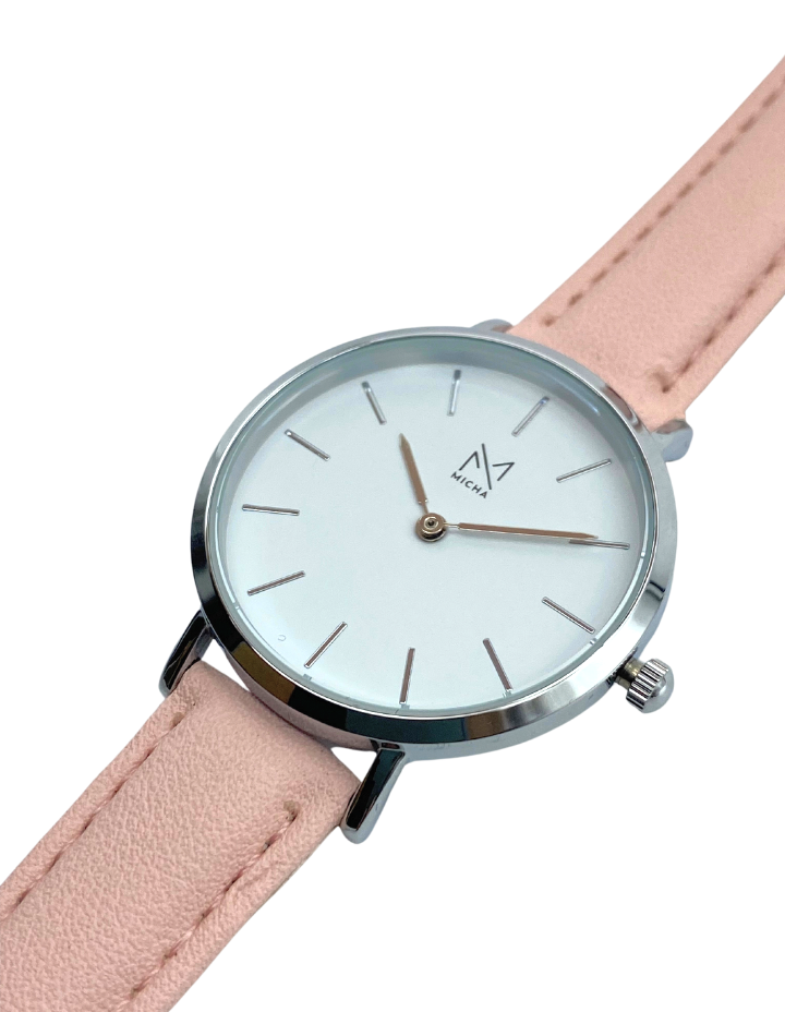 Classico / White & Silver / Pink Leather
