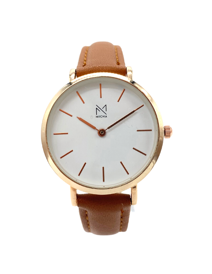 Classico / White & Rose Gold / Brown Leather