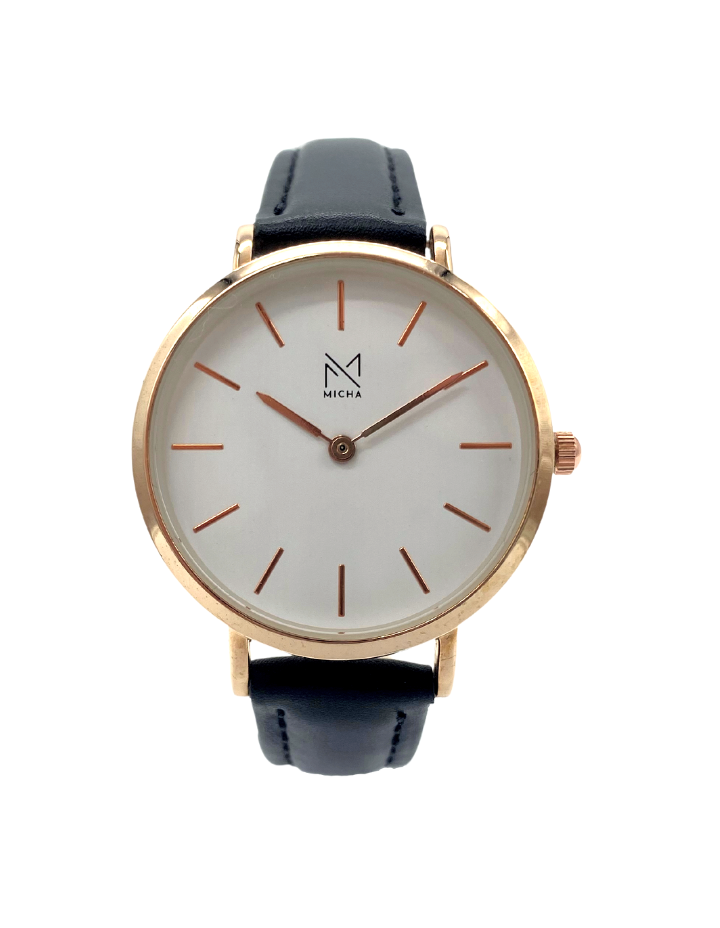 Classico / White & Rose Gold / Black Leather
