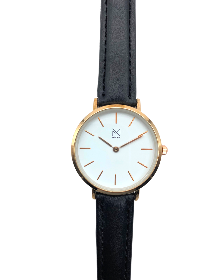 Classico / White & Rose Gold / Black Leather