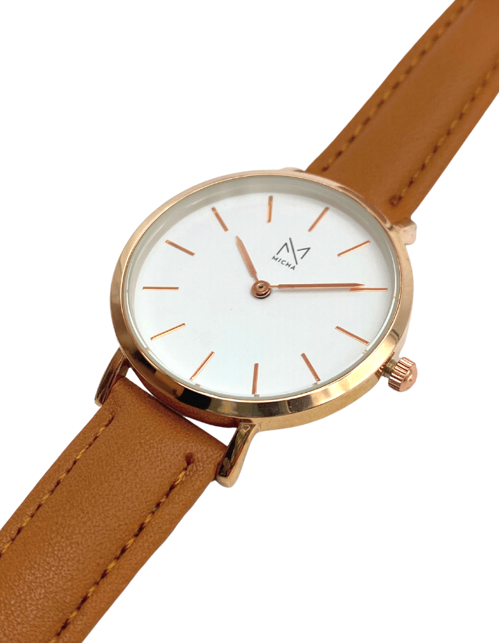 Classico / White & Rose Gold / Brown Leather